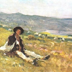 Young shepherd in the grass